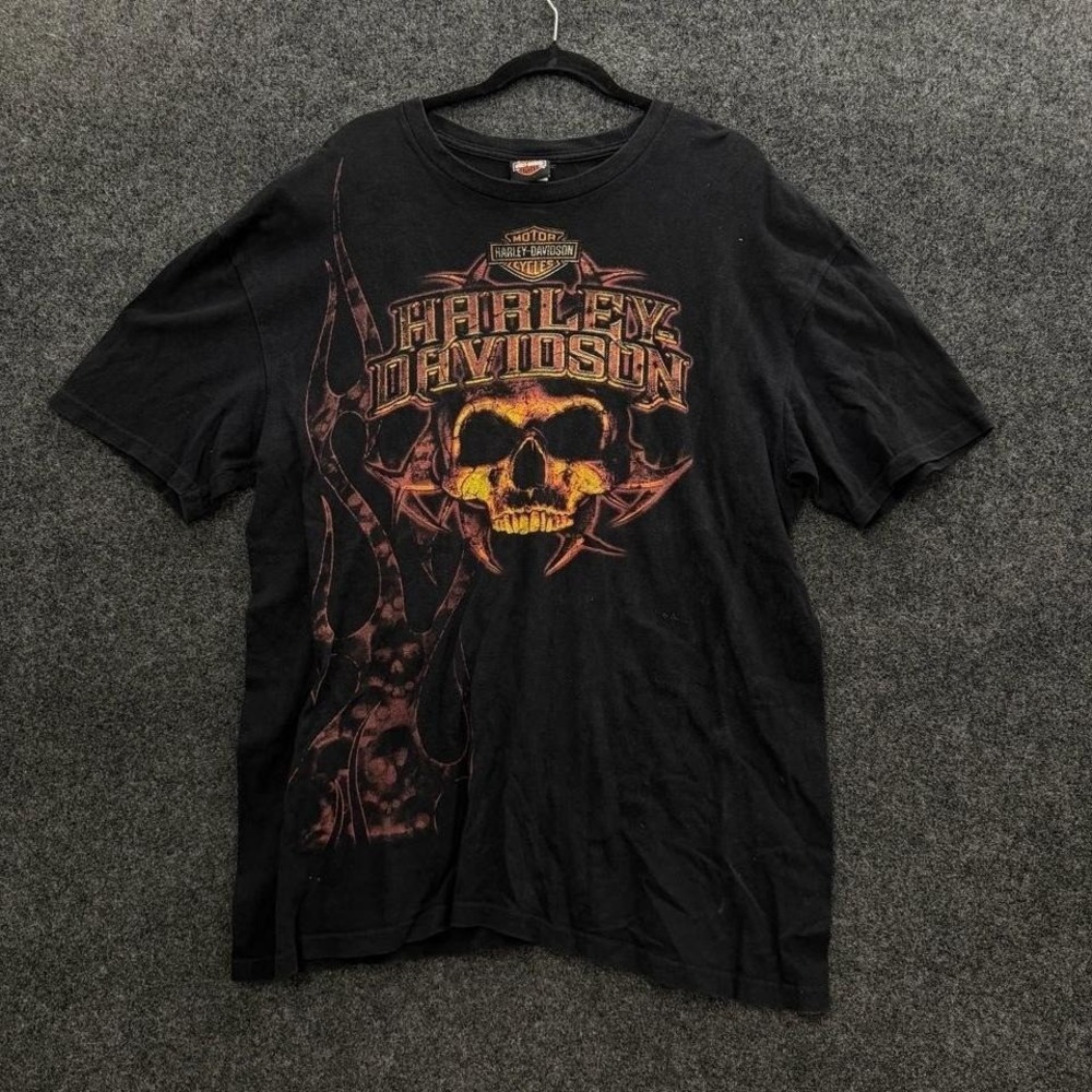 Harley Davidson Skull Graphic Tee Men's XL Black Wisconsin Y2K Biker